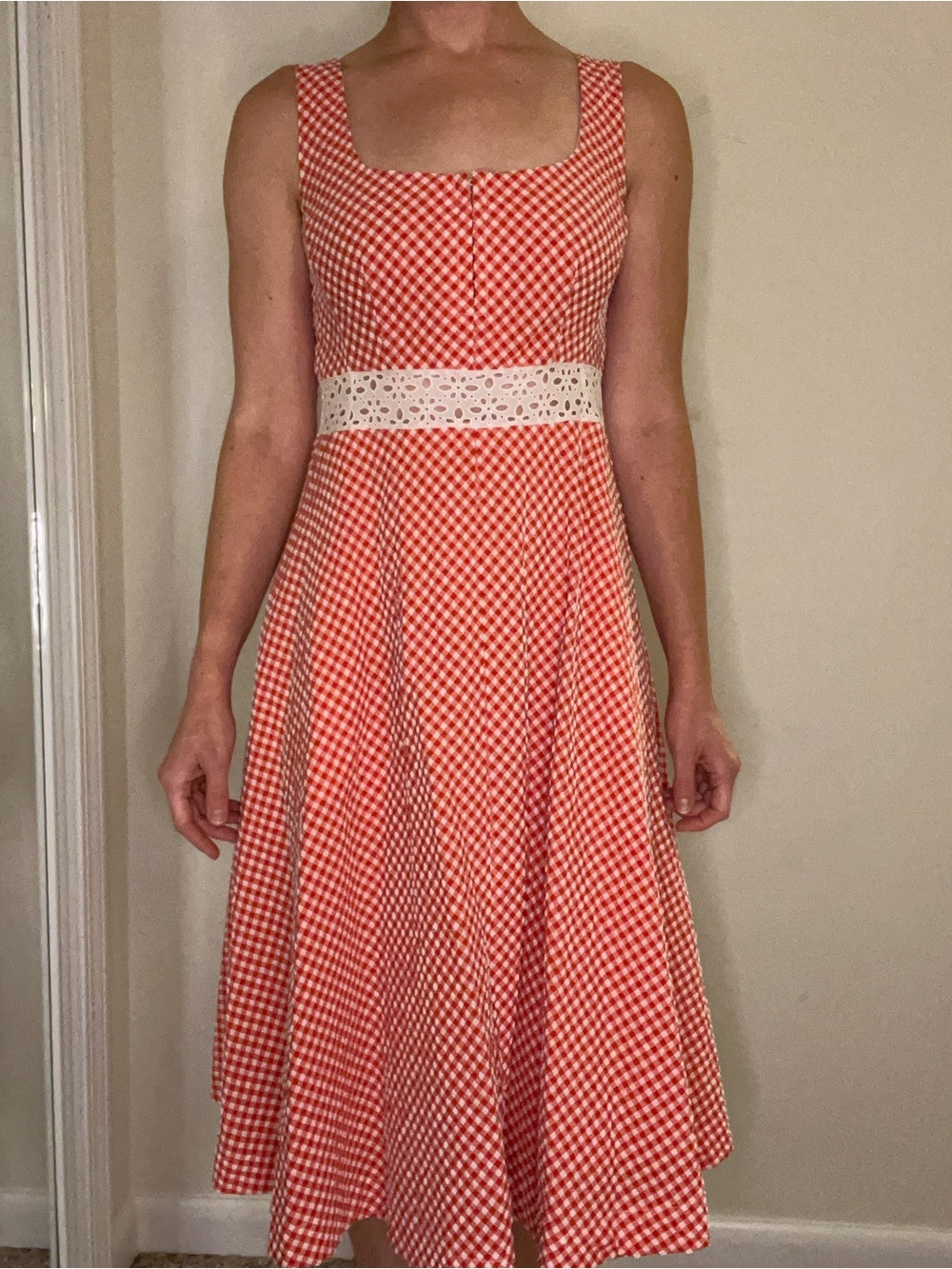 Cottagecore Nanette Lapore Red Gingham Fit-and-Flare Midi Dress, Size 4